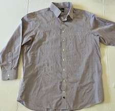 Hart Schaffner Marx Shirt Men 17.5/34 Non-Iron Spread Collar Purple Pinstriped