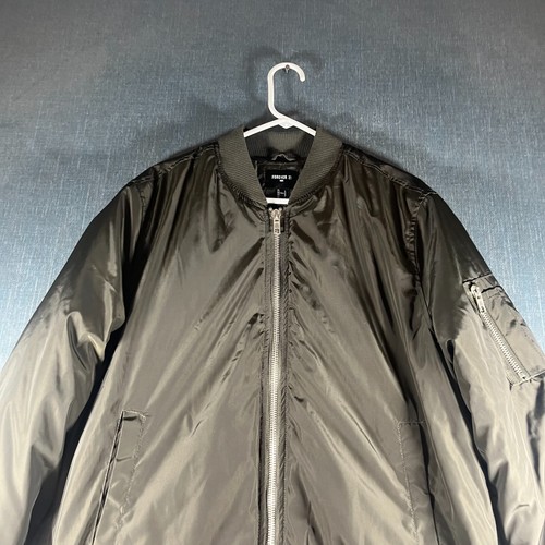 Forever 21 Mens Bomber Jacket Size L Green Lined Ribbed Pockets Full Zip Casual - Picture 4 of 13