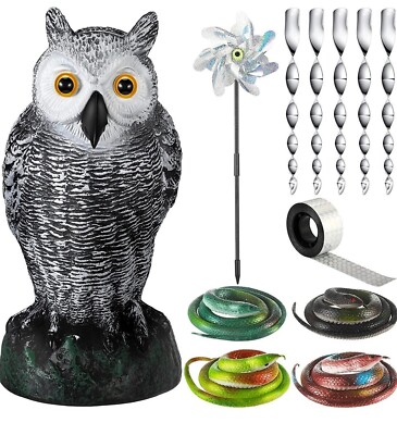 1 Fake Owl, 4 Realistic Rubber Snakes, 1 Pinwheels 5 Rods 1 roll type 12 PCs Set