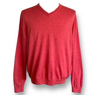 Bobby Jones Collection Mens Golf Sweater Sz Large Orange Extra Fine Merino Wool