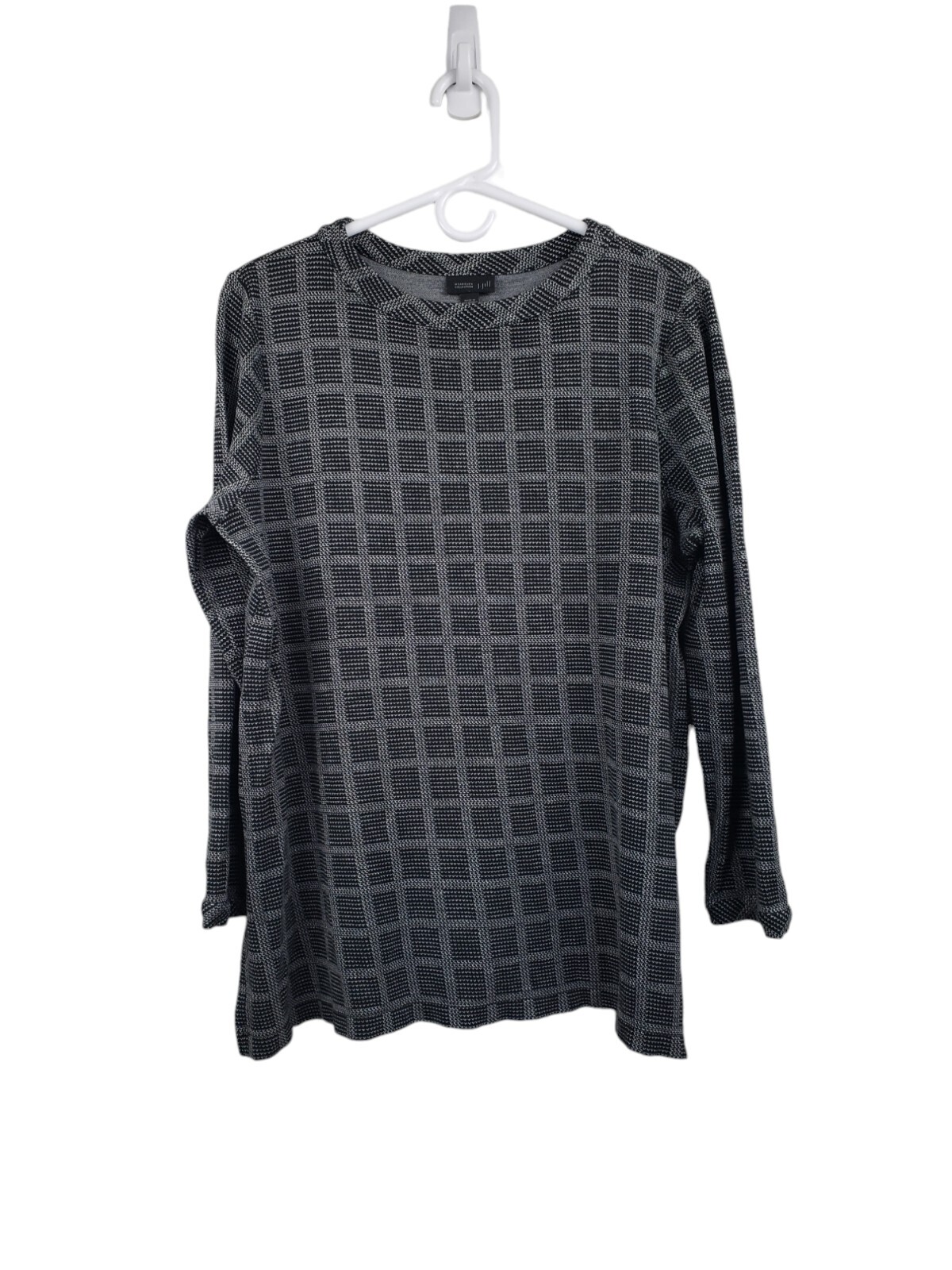 J. Jill Wearever Black Geometric Print Long Sleeve Top/Tunic Size Large