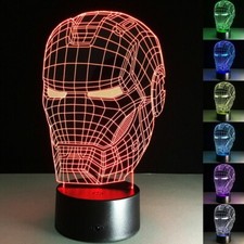 3D LED illusion Ironman Helmet USB 7Color Table Night Light Lamp Bedroom Gift
