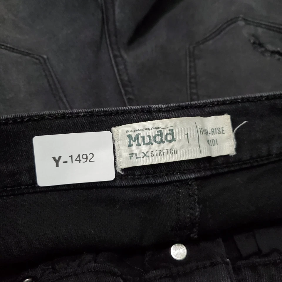 Pantalones Cortos Mudd Juniors 1 Gris Denim Tiro Alto Midi Flx Elastizados Envejecidos 3" Entrepierna Foto 2 de 4