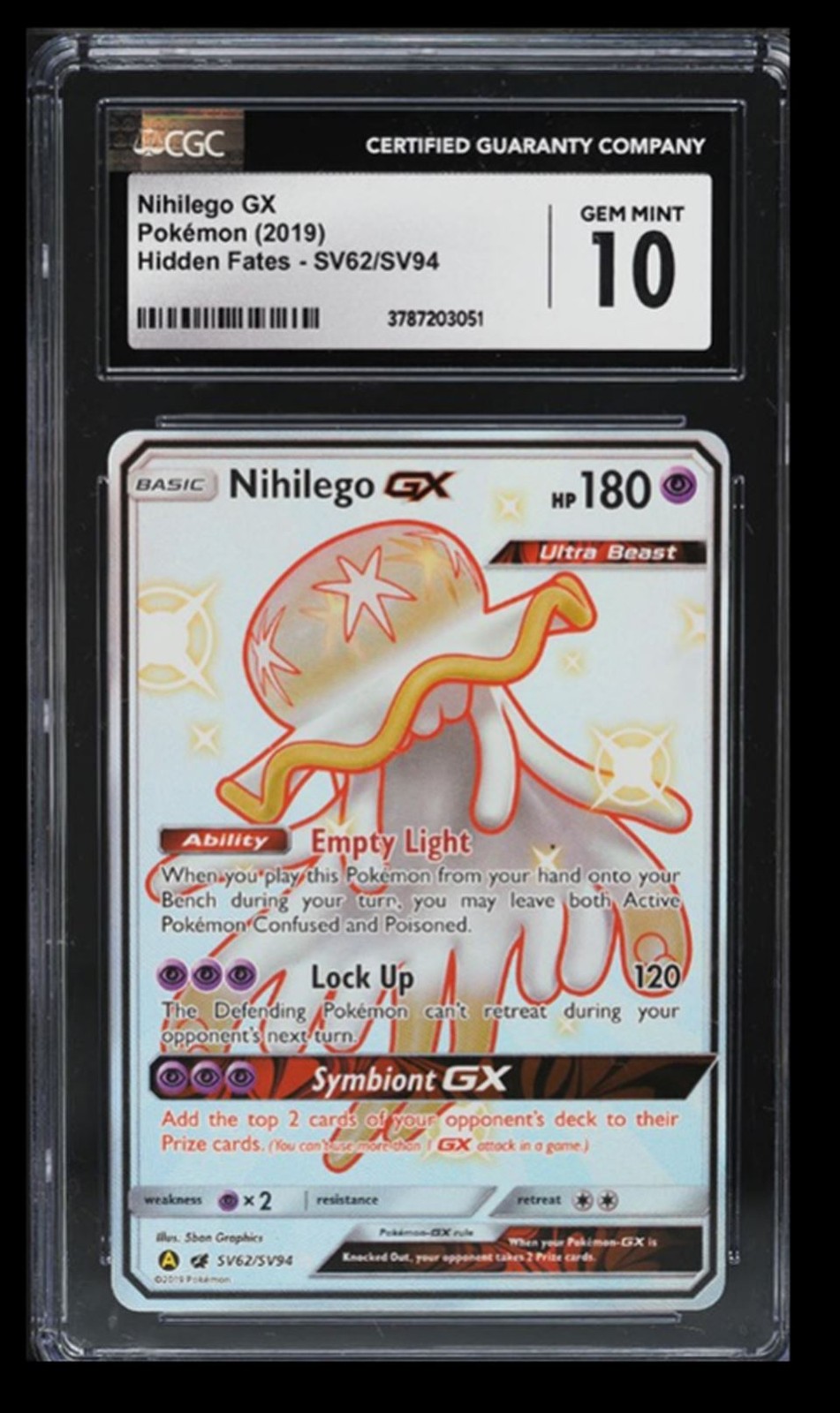 2019 Pokemon Hidden Fates Nihilego GX CGC 10 English #SV62/SV94