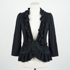 Cartonnier Blazer Women S Black Ruffle Peplum Hook Eye Anthropologie Jacket