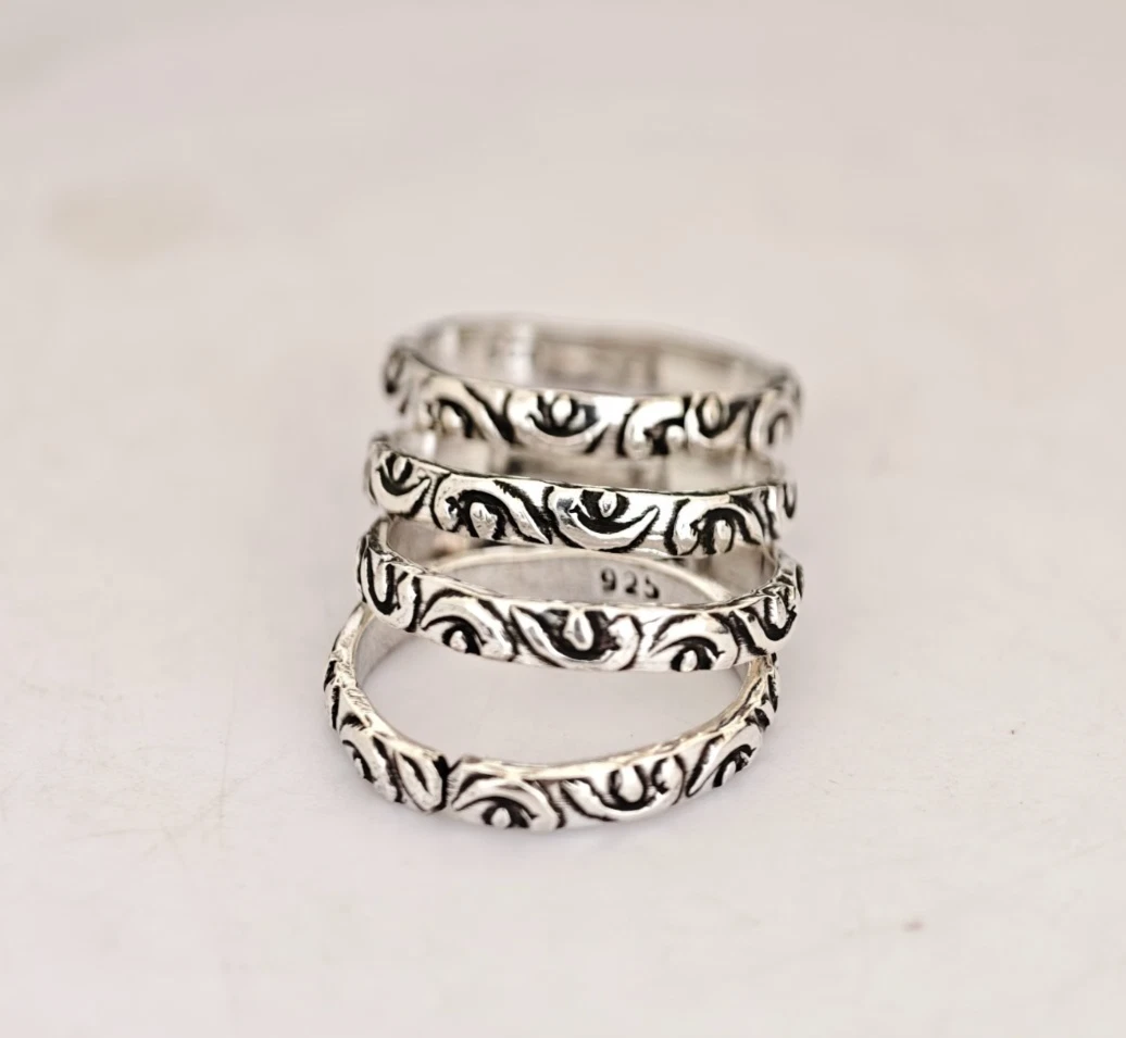 925 Sterling Silber Scrollwork Zehenring Vintage oxidiert verstellbar Boho Sc...