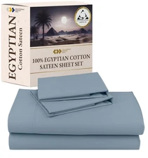 Certified Luxury 100% Egyptian Cotton Sheets for Full Size Bed, Deep Pocket H...
