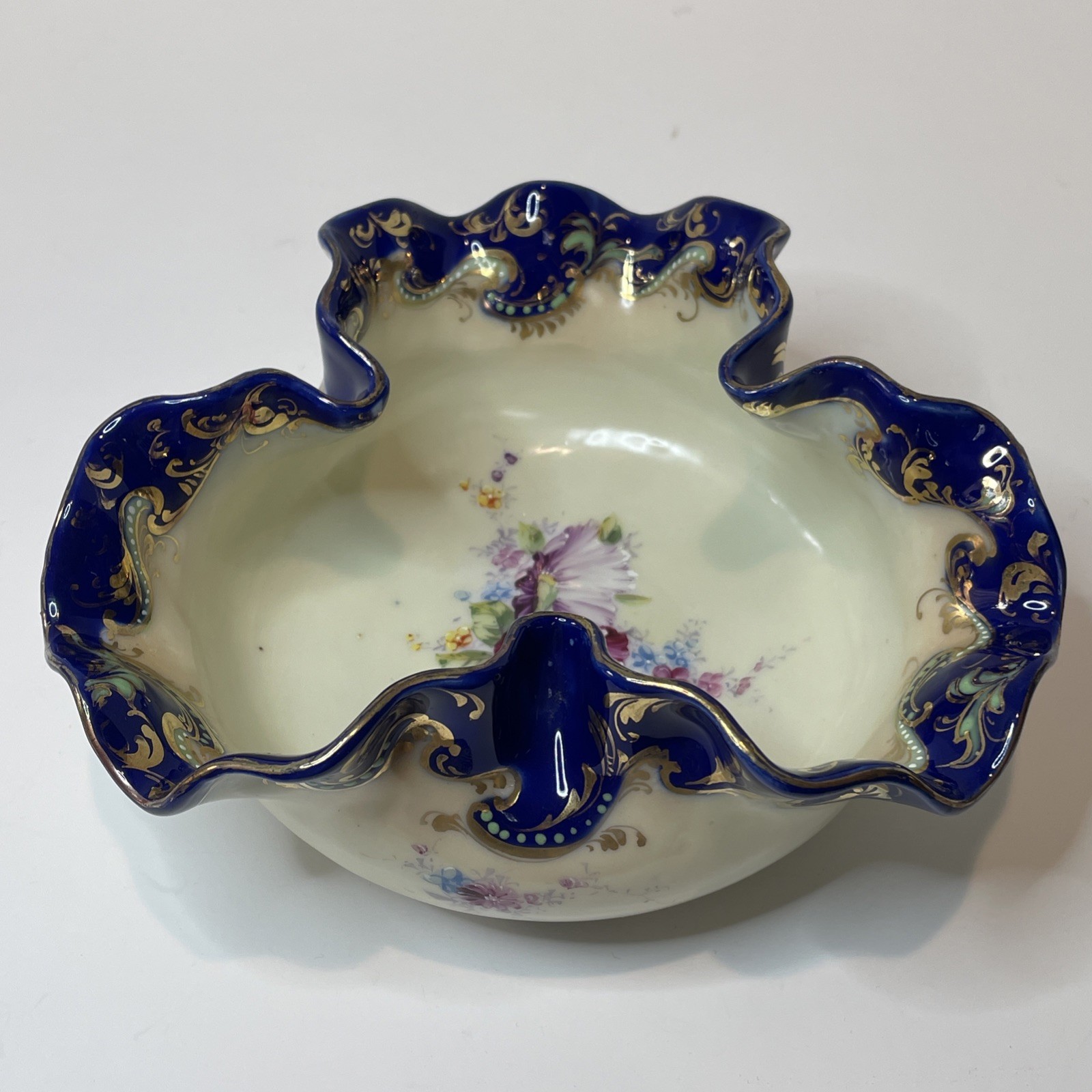 Vintage Elegant Hand Painted Nippon Cobalt Blue Small Candy Dish Nut Berry Bowl