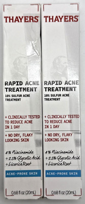 2x Thayers Rapid Acne Treatment 10% Sulfur Acne Treatment 0.68 Fl Oz