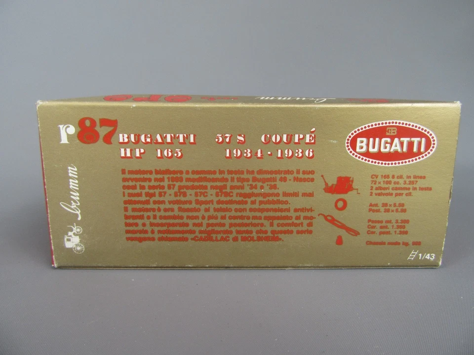 C954 Brumm R87 Italia Scatola Vuota Bugatti Tipo 57S HP 165 Coupé 1934-1936 1:43 - Immagine 4 di 4