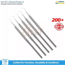 Set Of 5 Dental Probe 9 Dentist Pick Instrument Periodontal Sharp Tip SS CE