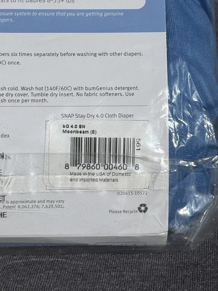 Bumgenius 4.0 Stay Dry Pocket Diaper Moonbeam Blue New Cloth CD Sealed - Image 3 of 3