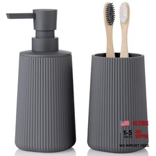 Bathroom Accessories Set 2 Piece Soap Dispenser and Toothbrush Striped Gray