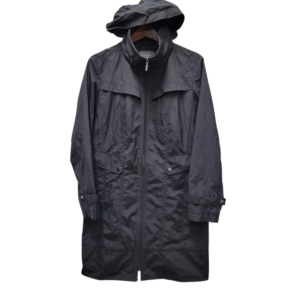 Chaqueta gabardina cortavientos con capucha cortavientos negra para mujer Cole Haan talla XL Foto 3 de 4