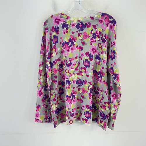 Charter Club Women’s 1X Plus Gray/Purple Floral Knit Button-Up Cardigan Rayon - Picture 2 of 4