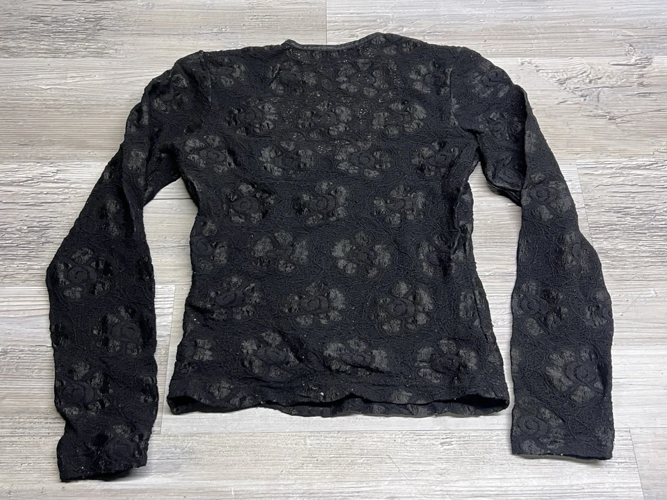 Top De Colección Y2K Bebe Moda Encaje Manga Larga Negro Semi Transparente Tejido Abierto Talla Pequeña Foto 2 de 4