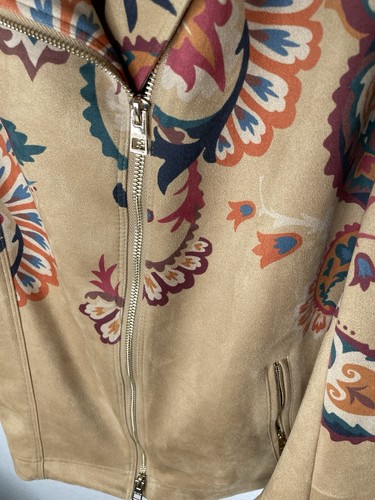Chico's Xxl Artisanal Moto Jacket Paisley Floral Faux Suede Boho Zip Front - Picture 2 of 5