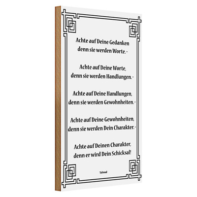 Holzschild Spruch 20x30cm Achte auf deine Gedanken