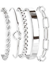 Gokeey Silver Cuff Bracelets for Women,Dainty Large, Silver-beaded set