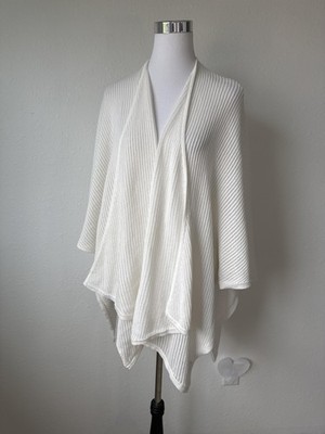Talbots Poncho Womens One Size White Knit Open Front Kimono Cardigan Wrap Career