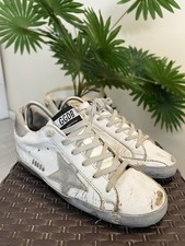 Golden Goose White/Green Leather And Suede Superstar Sneakers US 7.5