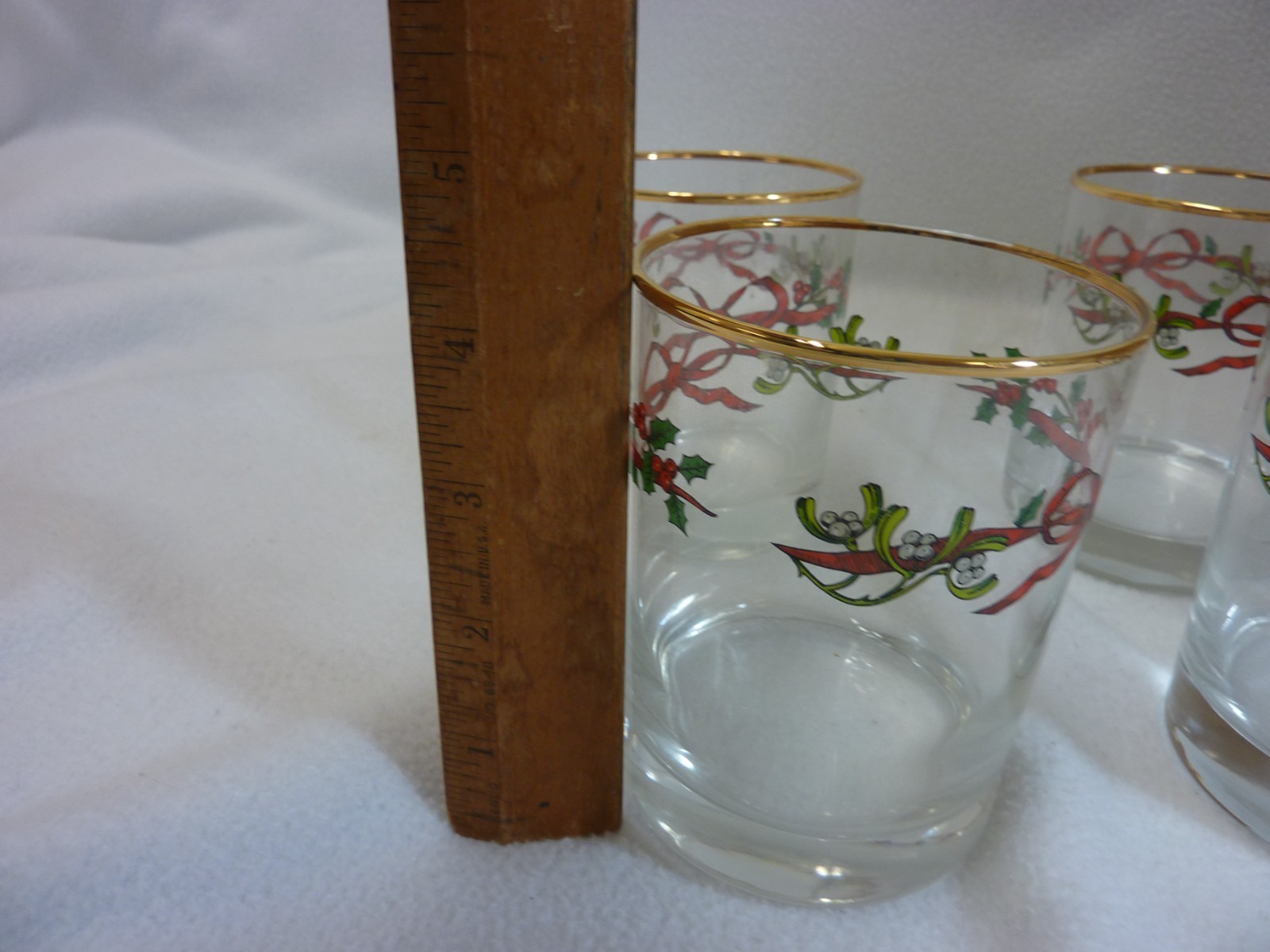 SET OF 4 VINTAGE HOLIDAY RIBBON 14 OZ  DOUBLE OLD FASHION GLASSES