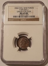 Civil War Patriotic Token 1864 Union For Ever F-49/343a MS65 BN NGC
