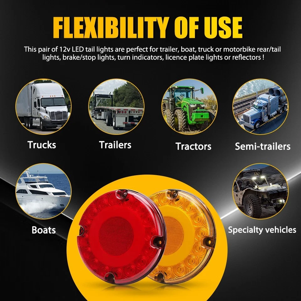 7"in Round LED Truck Trailer Bus Stop Turn Signal Tail Brake Light Flash 12-24V Foto 4 de 4