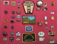 Railroad Pin PATCHES Lot, 36 pins 4 patches mounted on display