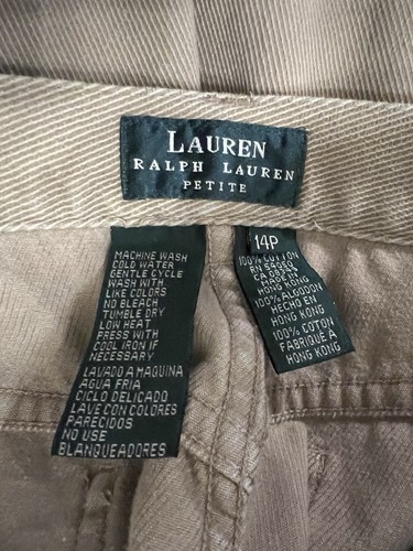 Ralph Lauren Jeans Petites Tan Flat Front 100% Cotton Blend Slash Pockets Sz 14P - Picture 3 of 6
