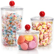 3 Pack Clear Candy Jar, Airtight Plastic Cookie Jars with Lids in 3 Sizes, Wi...