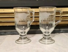 Set of 2 Vtg NESTLE Clear, Etched Glass WORLD MAP - Irish Coffee Footed Mugs