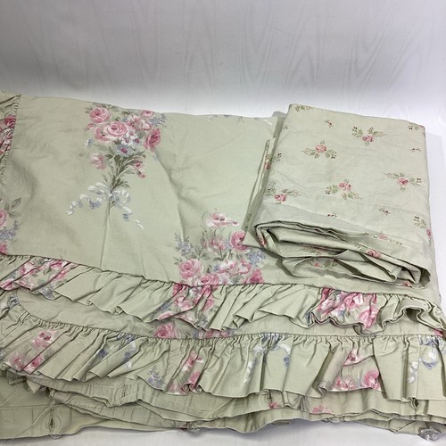 Simply Shabby Chic Full/Queen Duvet Cover "Bramble Rose" Green Ruffles & 1 Sham
