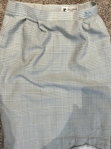 Courrèges, Woman’s Vintage Courreges Paris Blue Plaid Wool Silk Pencil Skirt XS 1970s