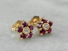 2Ct Round Cut Halo Lab Created Red Ruby Stud Earrings 14k Yellow Gold Plated