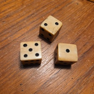 1765 Stamp Act taxed cattle bovine dice with black pips 3 Dice Vintage Hand Cut