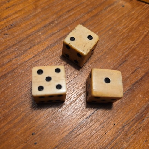 1765 Stamp Act taxed cattle bovine dice with black pips 3 Dice Vintage Hand Cut