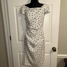 ADRIANNA PAPELL White Polka Dot Chiffon Pleated Fit & Flare Dress size 2 TEEN