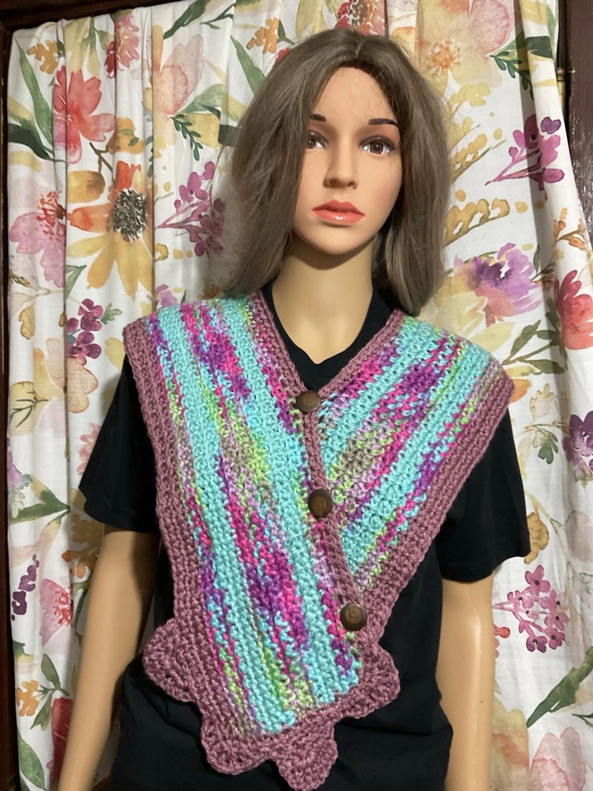 Medium Handmade Crochet Scarf Poncho Holder Cellular,multicolor