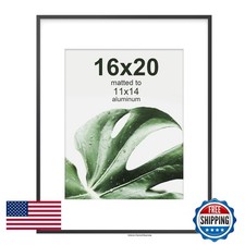FrameWorks 16x20 11x14 Mat Black Deluxe Modern Aluminum Picture Frame Tempered