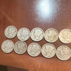 Lot #M of 10 90% Silver Mercury Dimes Circulated 10C