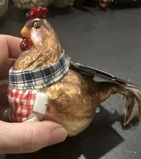 Robert Stanley Brown Chicken Hen Apron Glass Christmas Holiday Ornament NEW