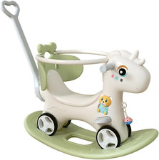Rocking Horse for Toddler Balance Bike Ride on Toys with Push Handle Backrest Ba