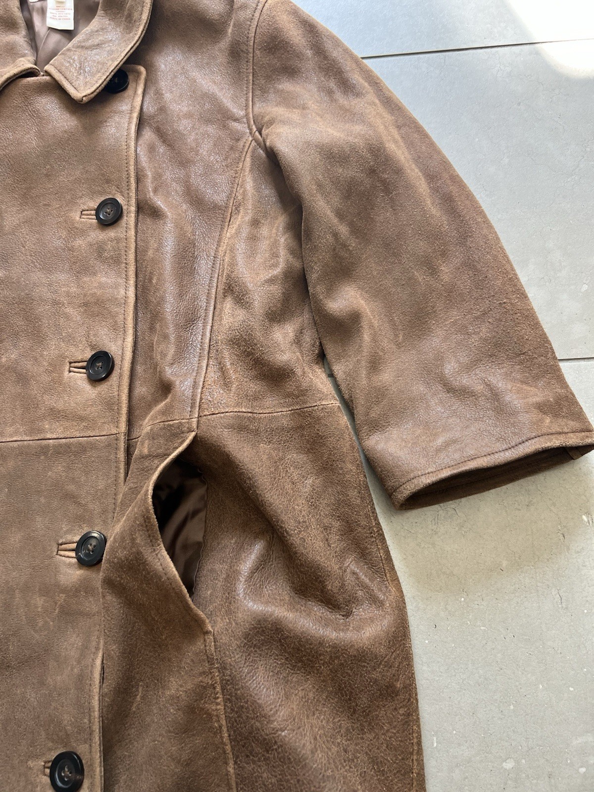 Sundance Weathered Brown Leather Peacoat Jacket Womens Sz Large Heavy Coat image 9