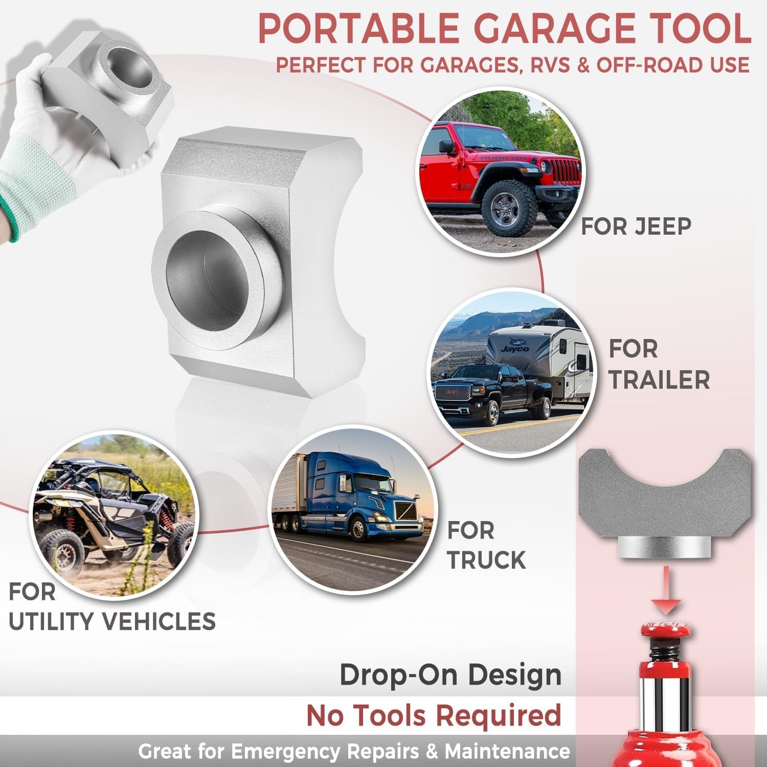 Bottle Jack / Floor Jack Axle Adapter Lifting Saddle Universal - Billet Aluminum