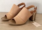 NIB Sophia Milano Size 8 Women's Perforated Slingback Block Heel Sandals Tan — photo 1