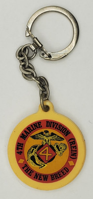 Vintage Two Sided 4th Marine Division Hard Plastic Keyring Keyring New Breed