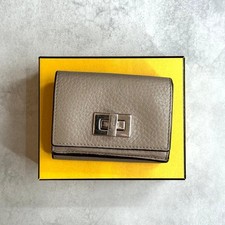 FENDI PEEKABOO Micro Trifold Wallet Beige Leather 8M0426