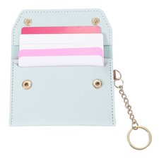 Leather Credit Card Holder Slim Pocket Wallet with Keychain Light Blue