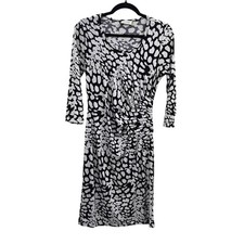 Calvin Klein Dress Womens 6 Black White Ruched Knee Length Work Shift Office CK